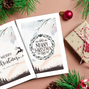 Set di modelli per cartolina di Natale modificabile da 2 | Scarica digitale | Biglietto natalizio stampabile | Buon Natale | Pastello