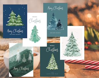 Editable Christmas Card Template Set of 6 | Digital Download | Christmas Printable Card | Merry Christmas | Christmas Tree