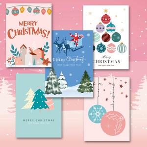 Editable Christmas Card Template Set of 5, Digital Download, Christmas Printable Card, Merry Christmas, Not Matching.