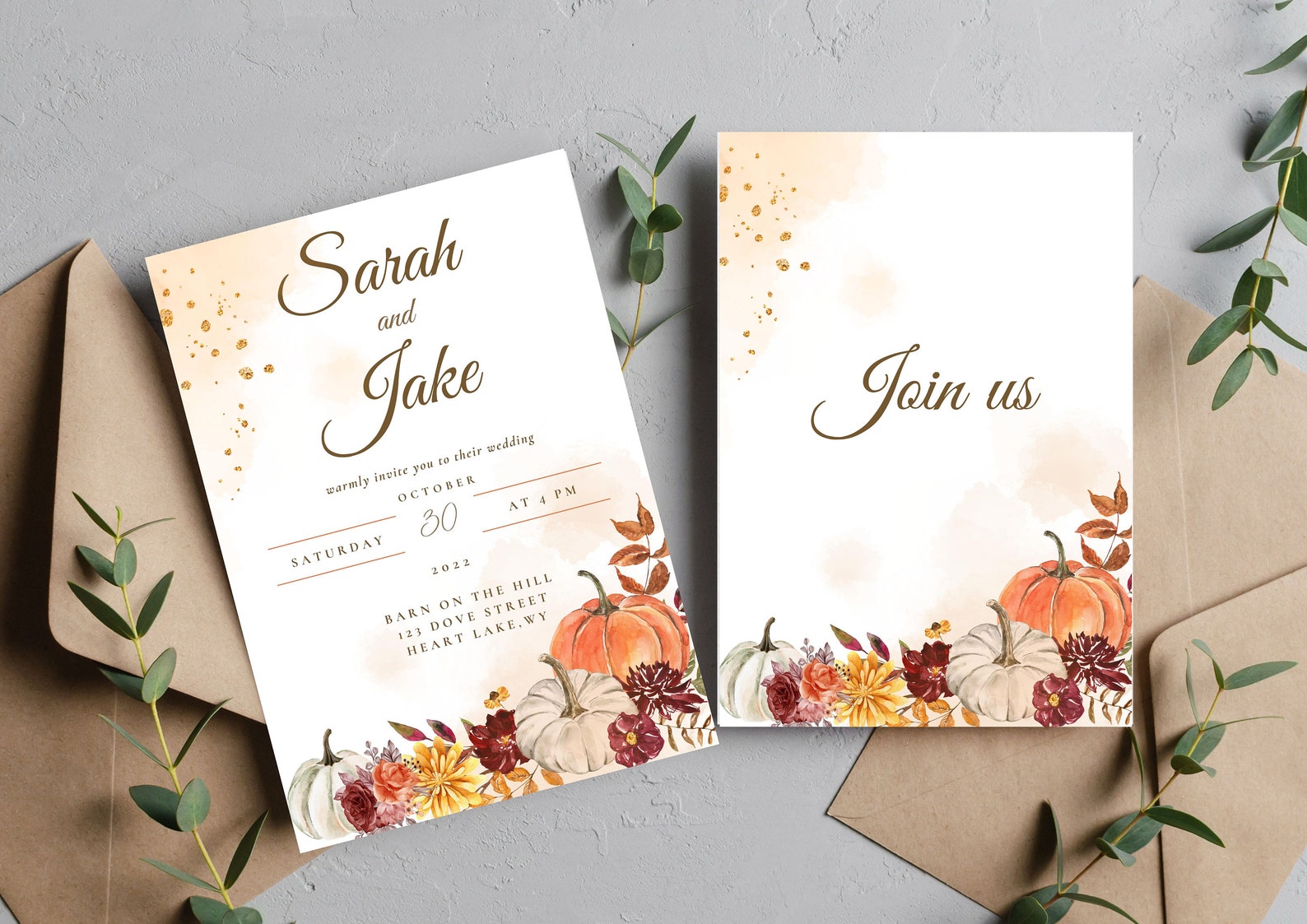 Editable Fall Wedding Invitation Set, Printable Wedding Invite, Digital ...