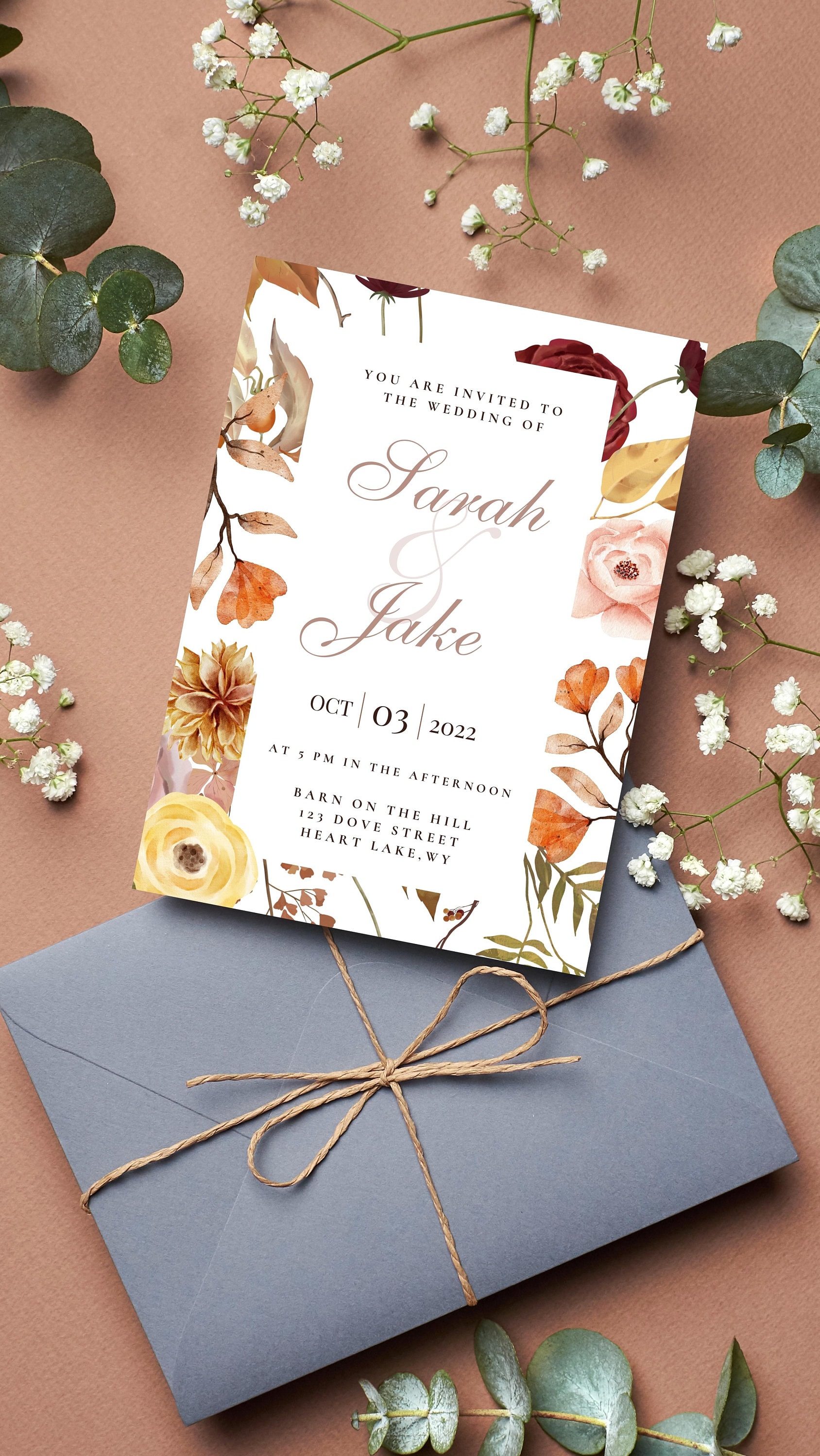 Editable Fall Wedding Invitation Set, Printable Wedding Invite, Digital ...
