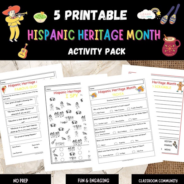 Hispanic Heritage Month Games, Hispanic Heritage Month Printable Worksheets, Printable Hispanic Heritage Worksheets, Hispanic Printable PDF