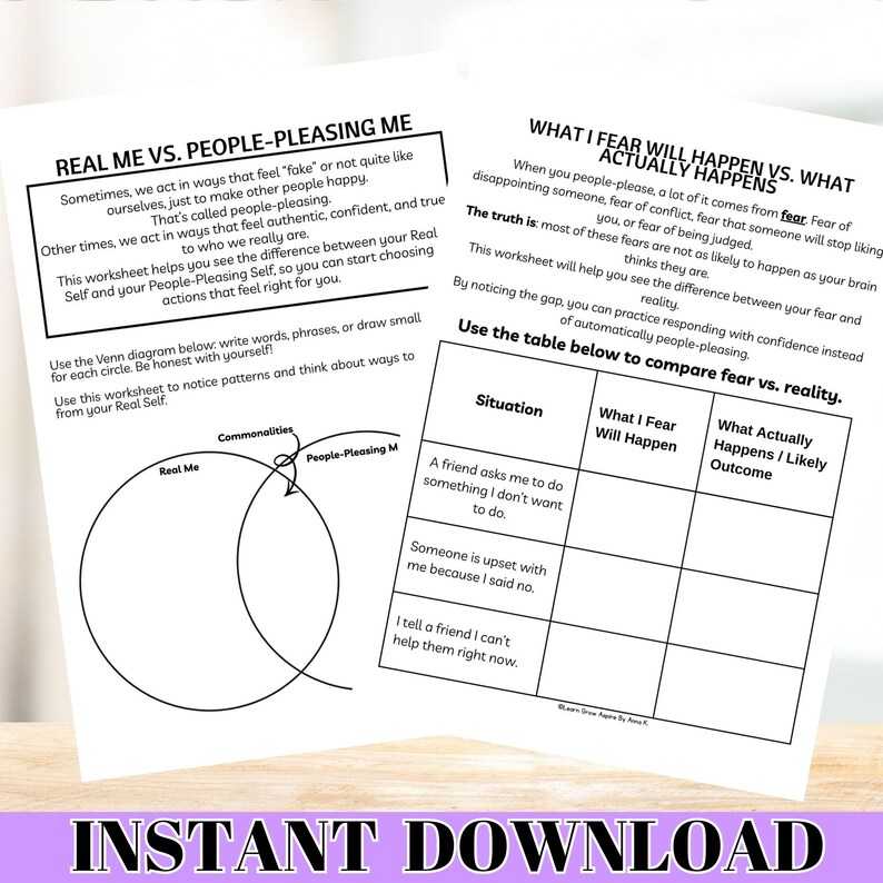 real me vs people pleasing me printable worksheets for teenagers.