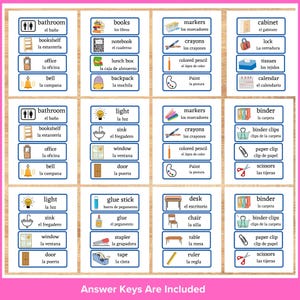 Classroom supplies and centers in Spanish and English. Printable Classroom labels in Spanish and English.