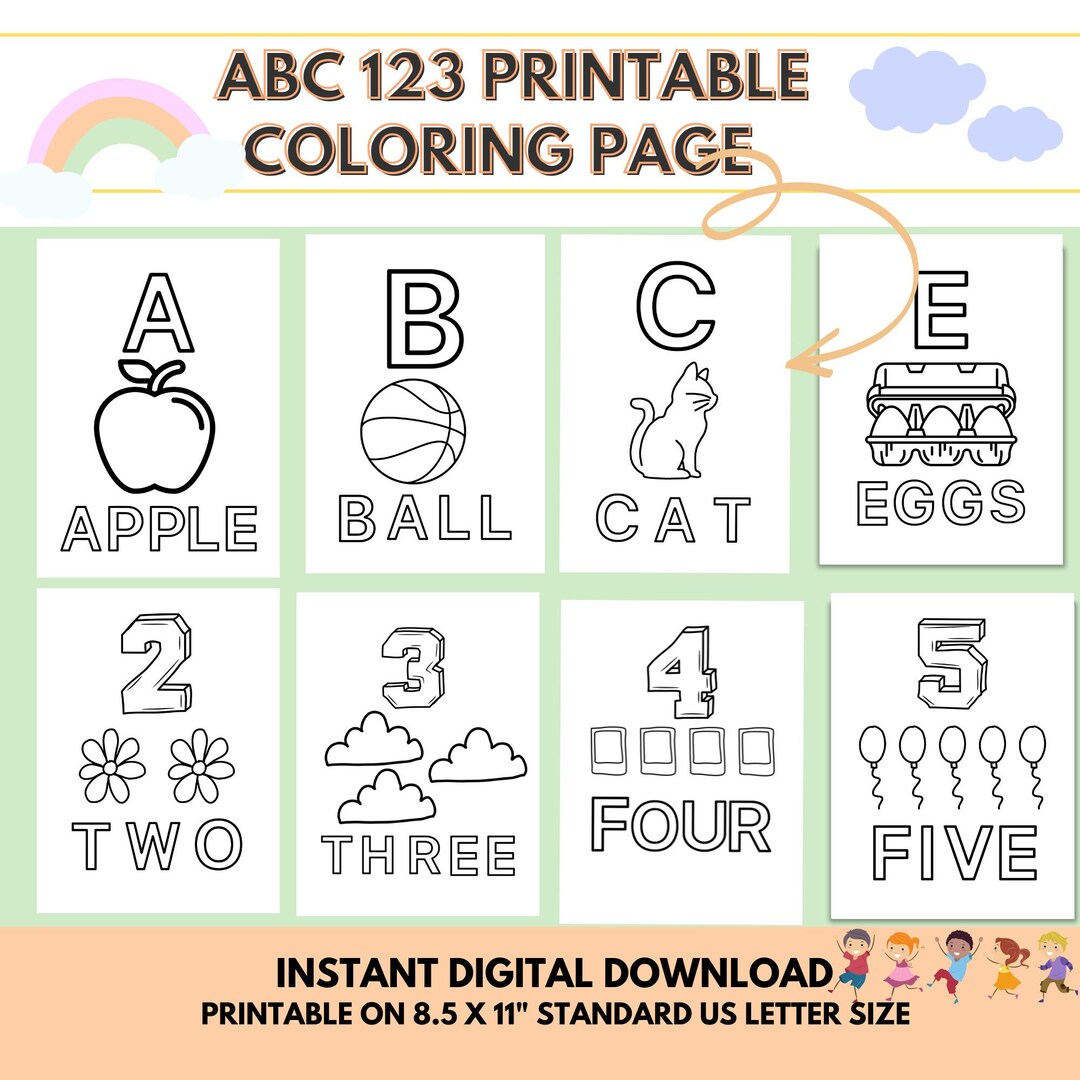 Alphabet Coloring Pages, 123 Coloring Pages, Preschool Printable
