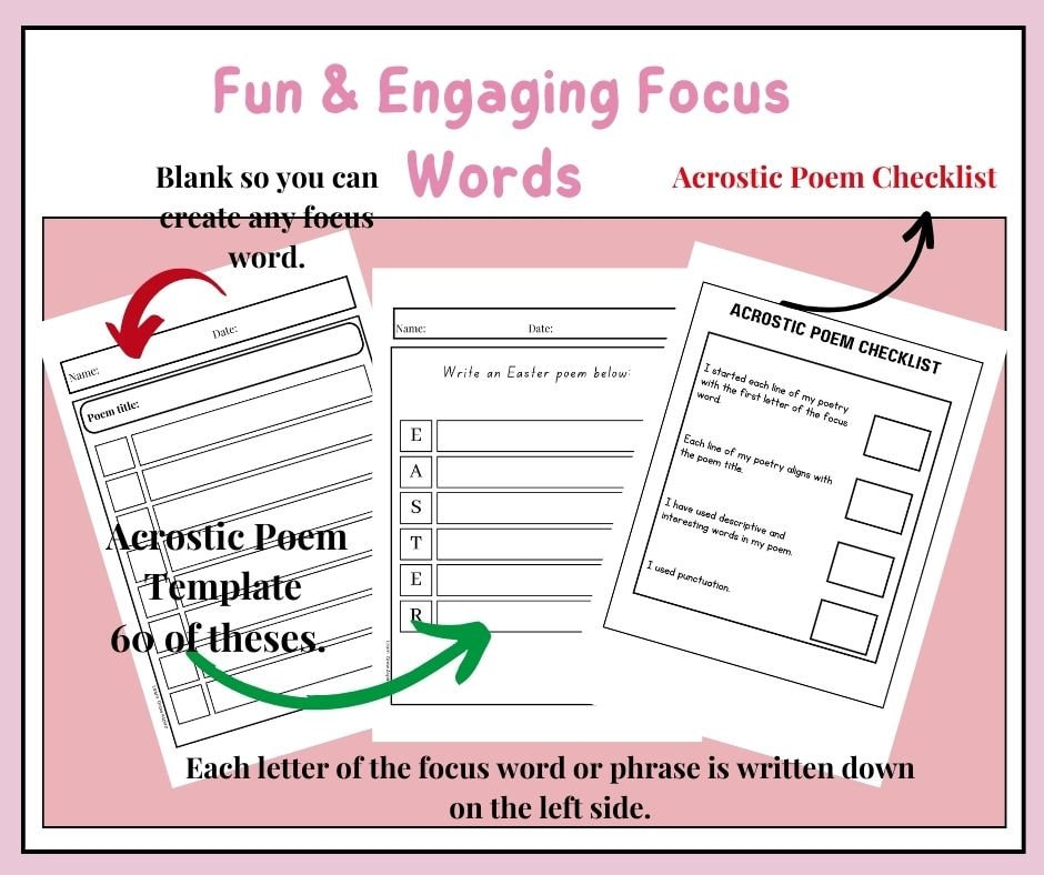 Acrostic Poems Template Printable Acrostic Poem Templates - Etsy