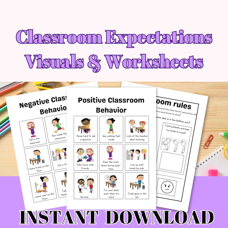 Classroom Expectations Visuals & Worksheets: Positive Behavior (digital ...