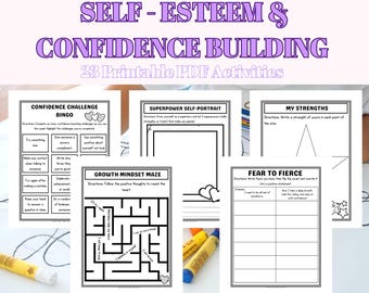 Self-Esteem Activities for Kids Printable PDF Confidence Building Worksheets Growth Mindset SEL Bundle School Counseling Resource