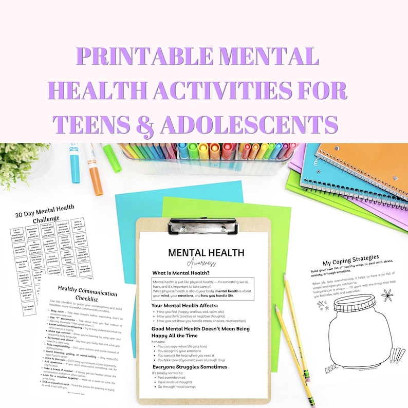 Printable mental health worksheets and activities for teens and adolescents PDF