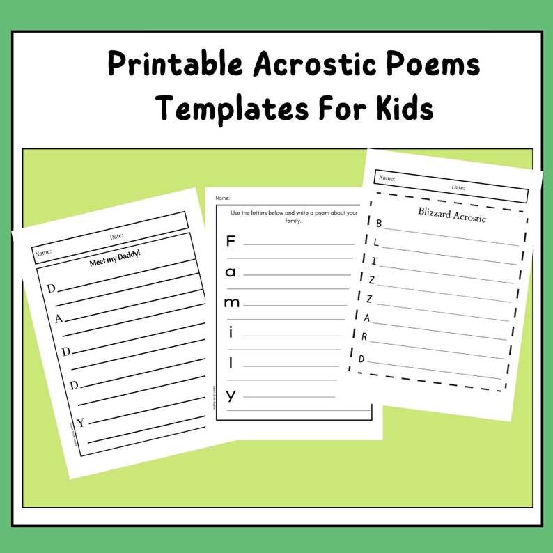 Acrostic Poems Template, Printable Acrostic Poem Templates, Acrostic