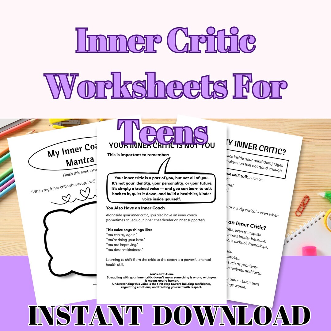 Inner Critic Worksheets for Teens Printable PDF - Etsy