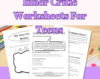 Inner Critic Worksheets for Teens Printable PDF Self Talk Reframing Activities, Self Esteem & Cognitive Behavioral Therapy SEL Resource