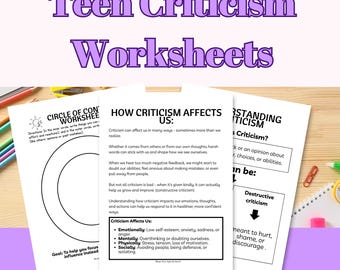 Teen Criticism Worksheets & Activities Self-Esteem Self-Criticism Confidence Growth Mindset Printable PDF