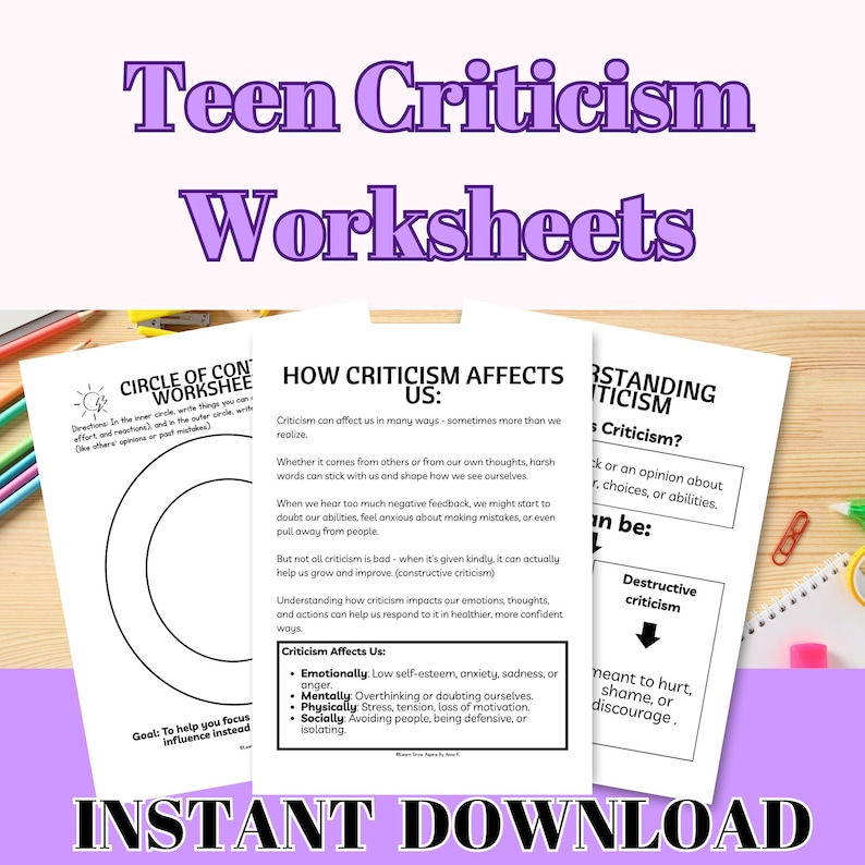 Teen Criticism Worksheets & Activities Self-esteem Self-criticism ...