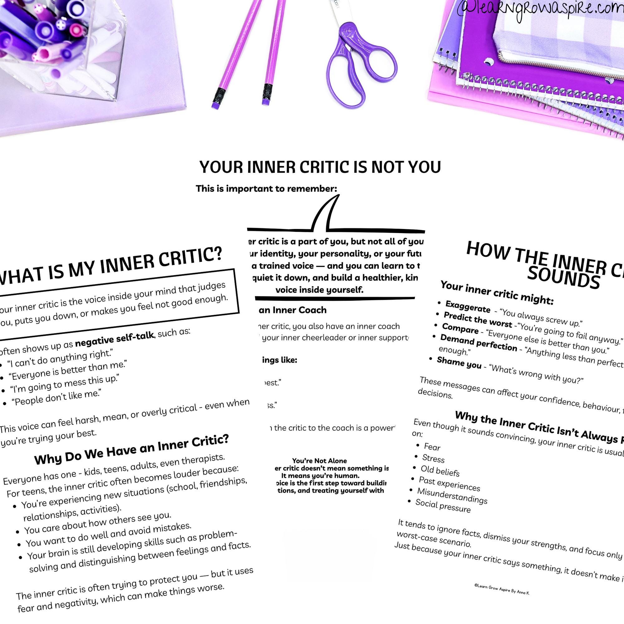 Inner Critic Worksheet.pdf Inner Critic Worksheets for Teens Printable PDF - Etsy