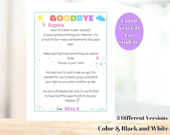End of Year Teacher Goodbye Letter to Students (PDF)