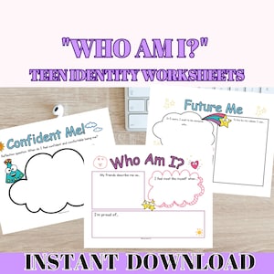 Teen Identity Who Am I Personal Values Worksheets For Teens PDF Printable Self-Identity Exploration for Adolescence Self-Discovery Download