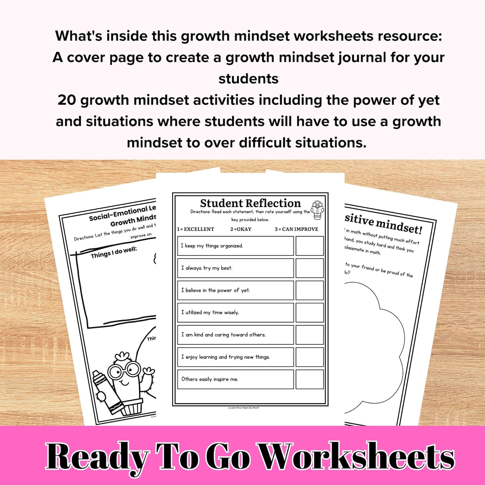 Growth Mindset Worksheets for Kids Printable PDF Download Power of yet ...