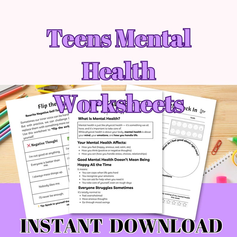 Printable mental health worksheets and activities for teenager. Teenager mental health coping strategy and self esteem activities.
