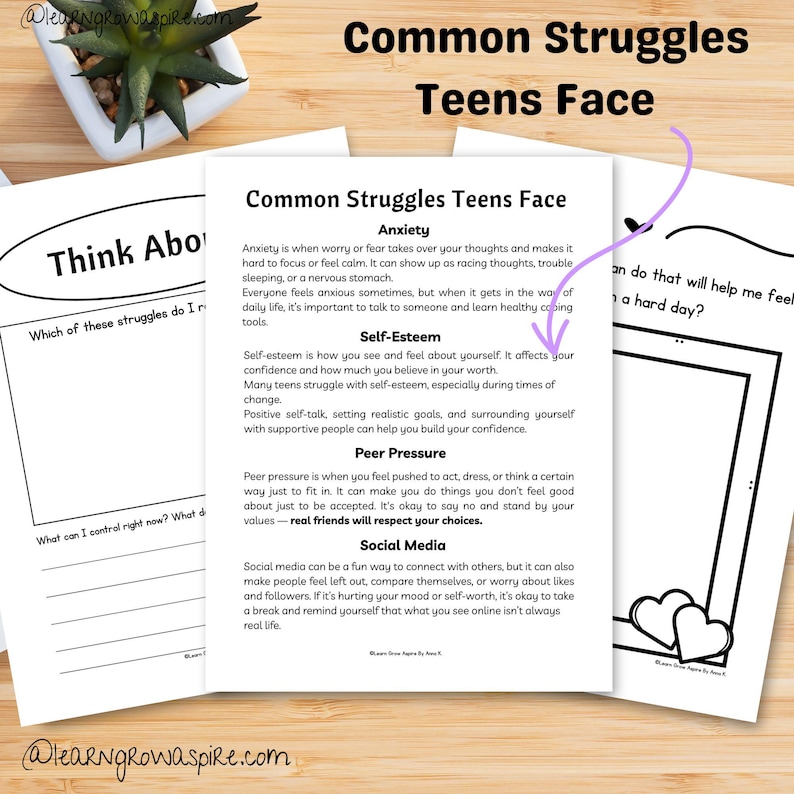 struggles teens face worksheets and activities
