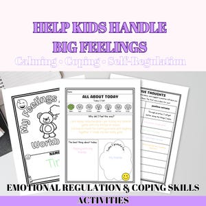 Emotional Regulation for Kids Therapy Workbook Coping Skills Printable PDF Children's Feelings Worksheets SEL Activities Calm Down Tools