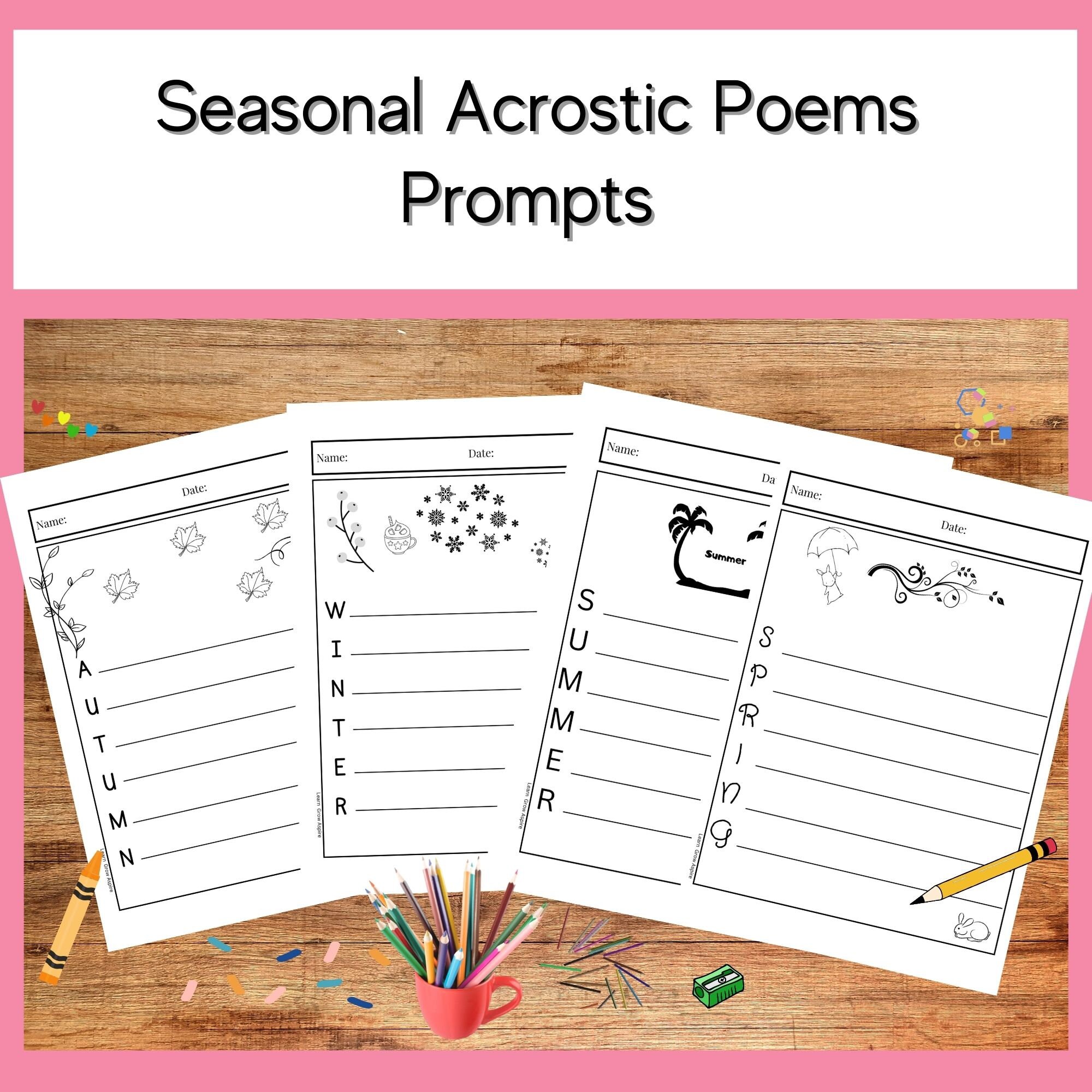 Acrostic Poems Template Printable Acrostic Poem Templates - Etsy