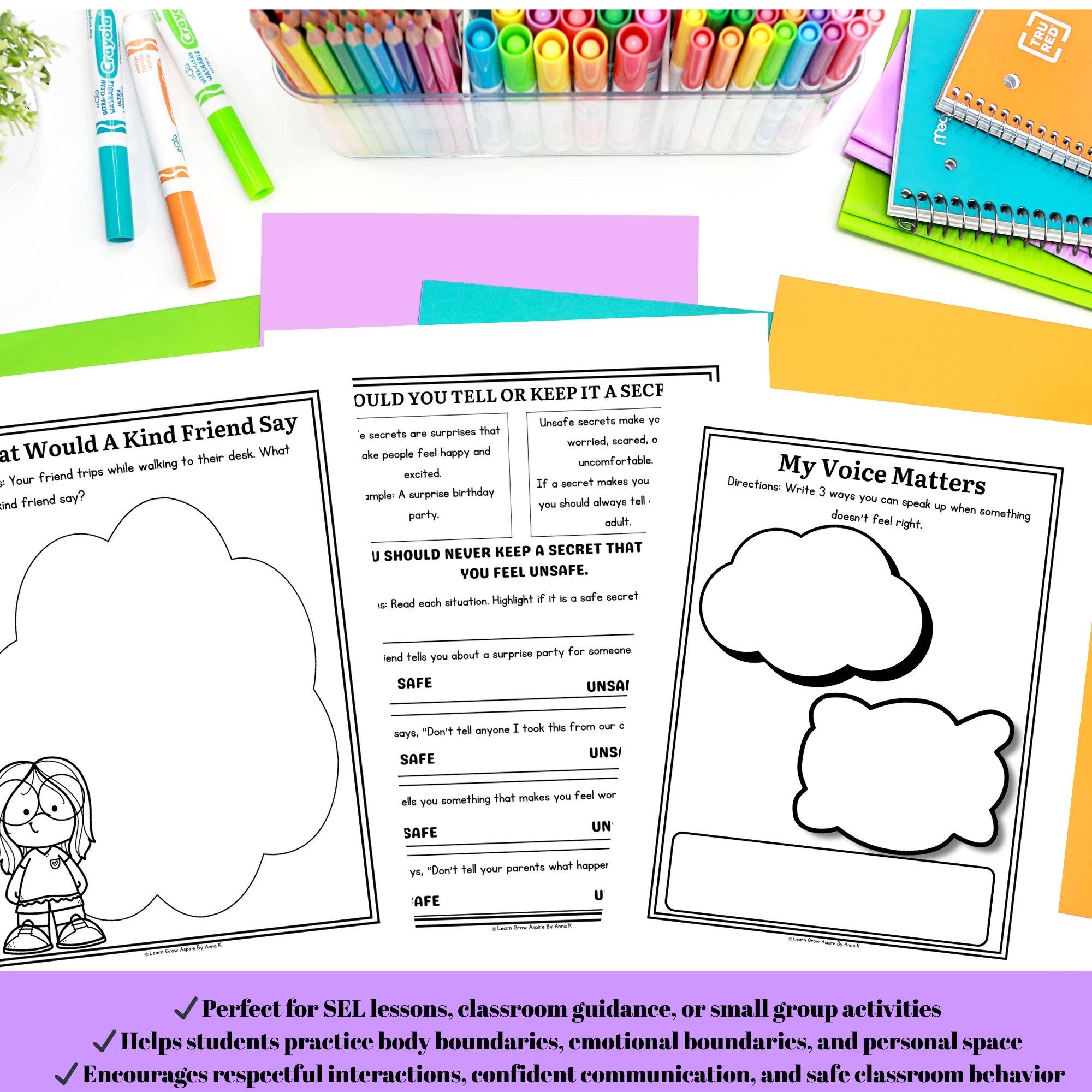 Personal Boundaries Worksheets for Kids Printable PDF Social Story ...