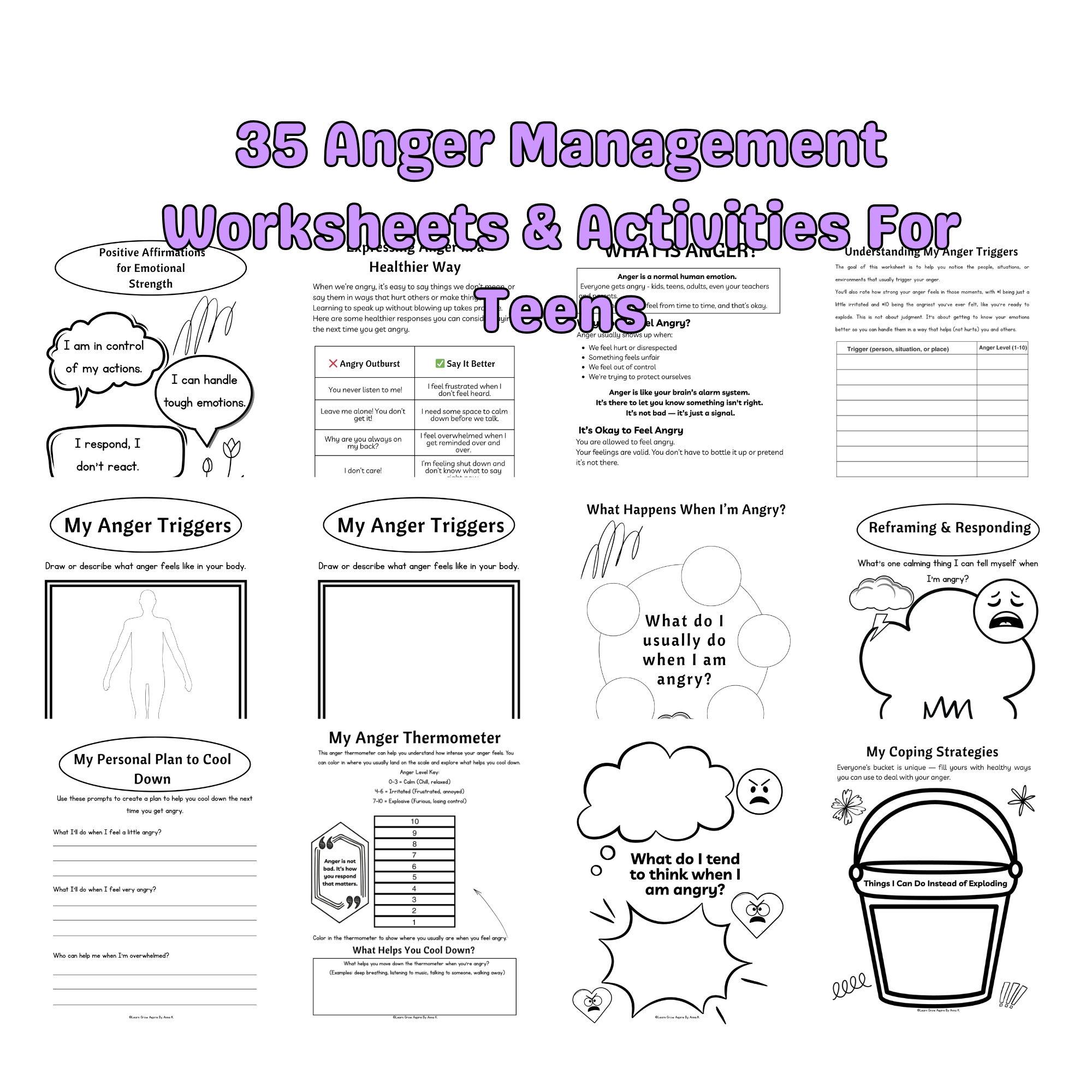 Anger Management Activities for Teens Therapy Worksheets for Angry ...