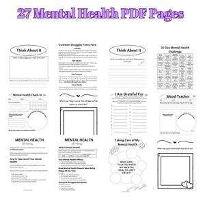 Printable mental health pdf worksheets and activities for teenagers. Worksheets to help teenage cope with anxieties and mental health. These mental health worksheets are great for counselors, therapist, parents.