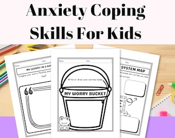 Hojas de trabajo imprimibles para niños sobre habilidades para afrontar la ansiedad, actividades de regulación emocional, estrategias de relajación y cuaderno de trabajo de aprendizaje socioemocional para niños.
