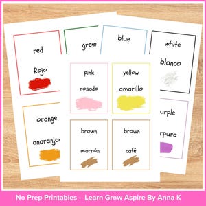 Colors in Spanish to english printable classroom labels.