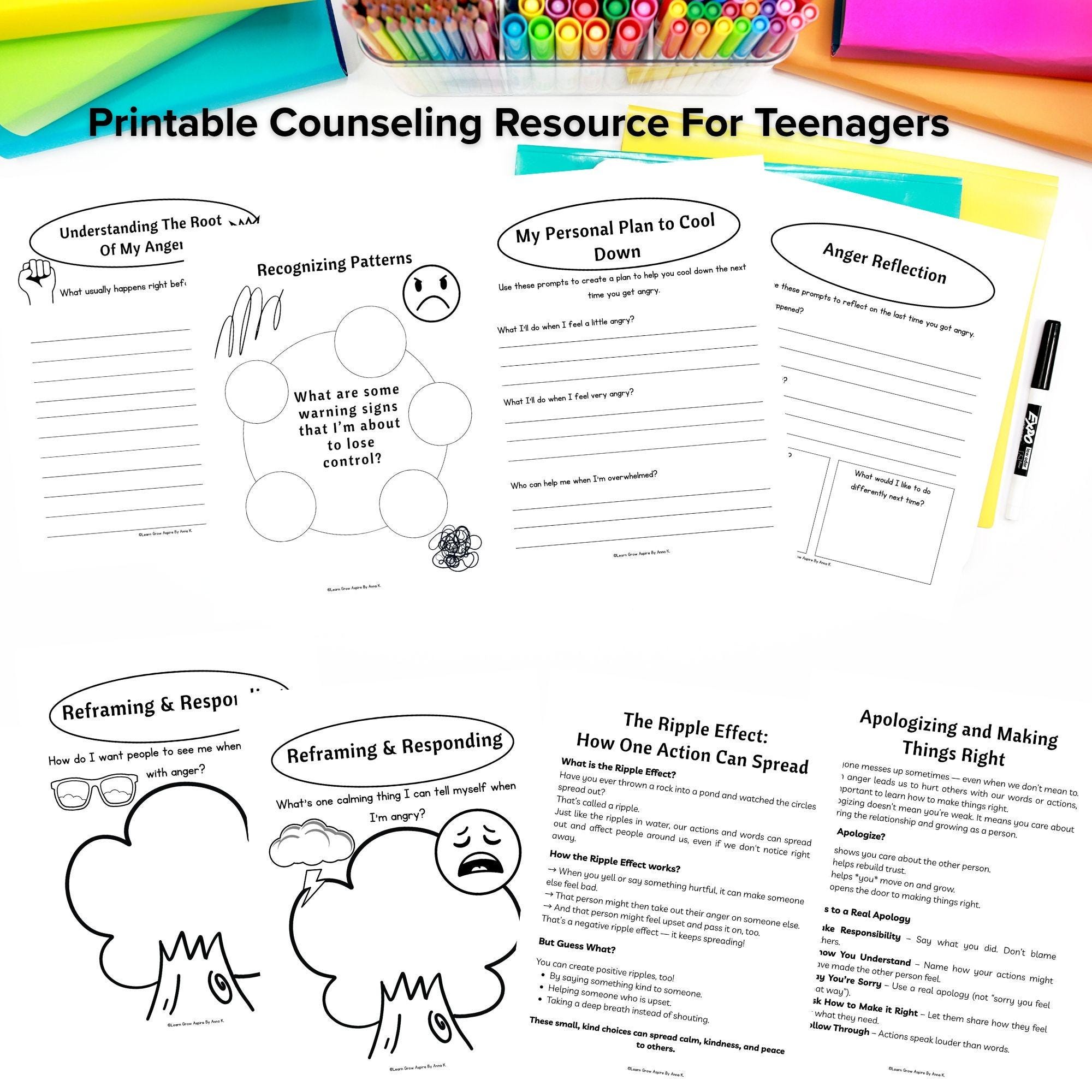 Anger Management Activities for Teens Therapy Worksheets for Angry ...