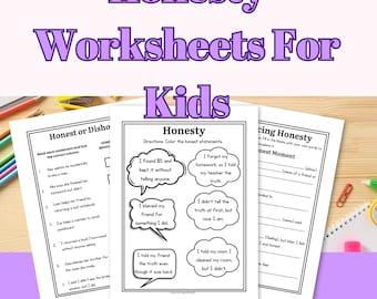 Honesty Worksheets for Kids Printable PDF Resource Character Education Activities, Social Emotional Learning & Integrity Behavior Resource