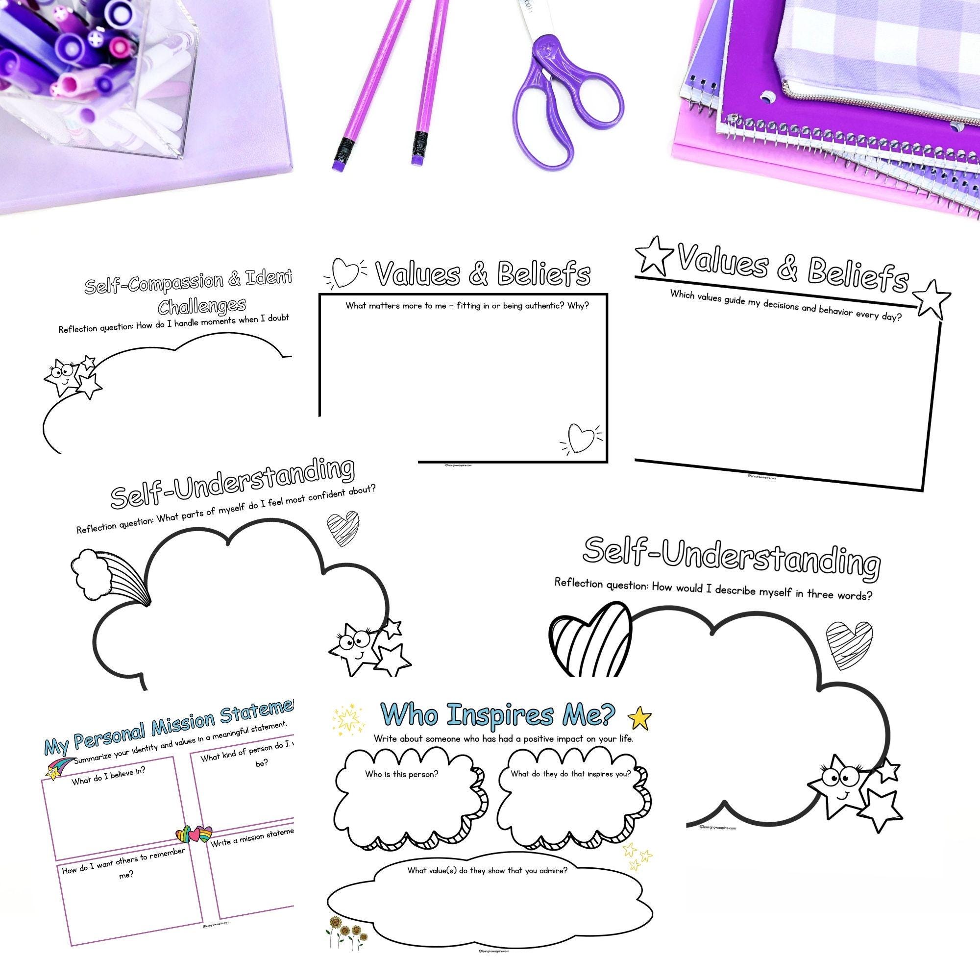 Teen Identity & Personal Values Worksheets for Teens Printable PDF - Etsy