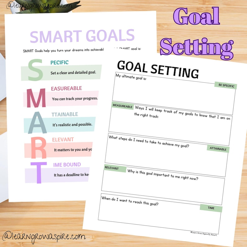 SMART Goal setting worksheets for teens to help kids build confidence.