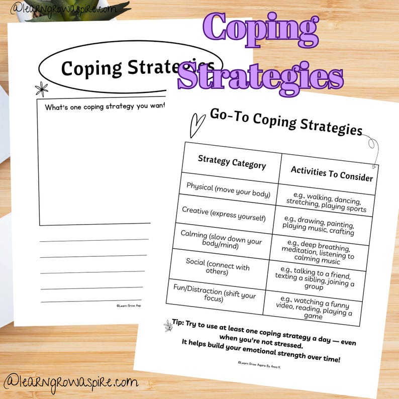 Coping strategies for teenager printable worksheets