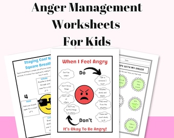 Anger Management Worksheets For Children Therapy Coping Skills Kids Anxiety Workbook Printable PDF Counseling Activities Self Regulation