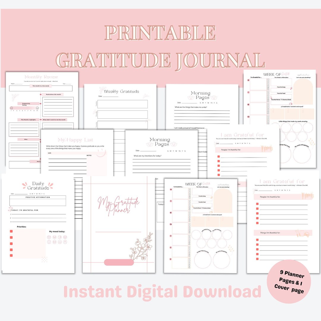 9 Gratitude Printable Pages Printable Gratitude Pages Weekly - Etsy