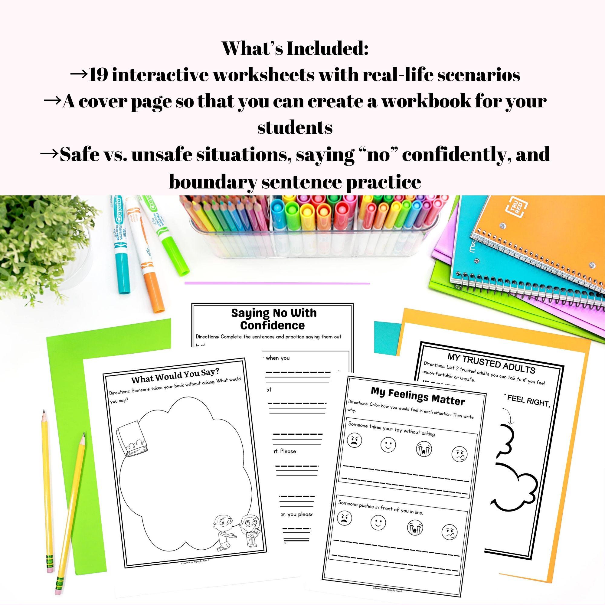 Personal Boundaries Worksheets for Kids Printable PDF Social Story ...
