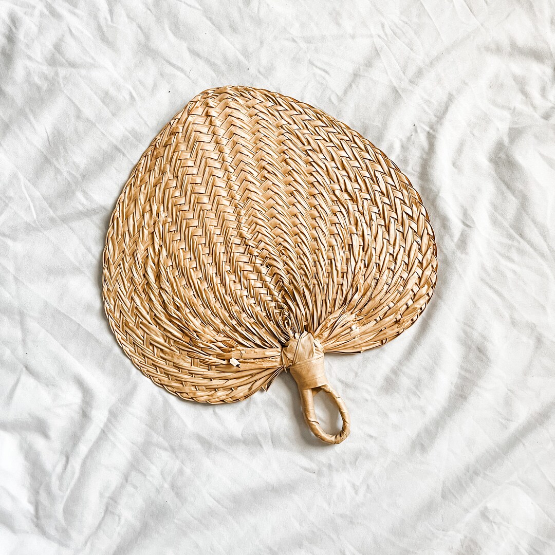 Vintage Raffia Palm Hand Fan / Raffia Fan / Palm Fan / Hand Fan / Boho