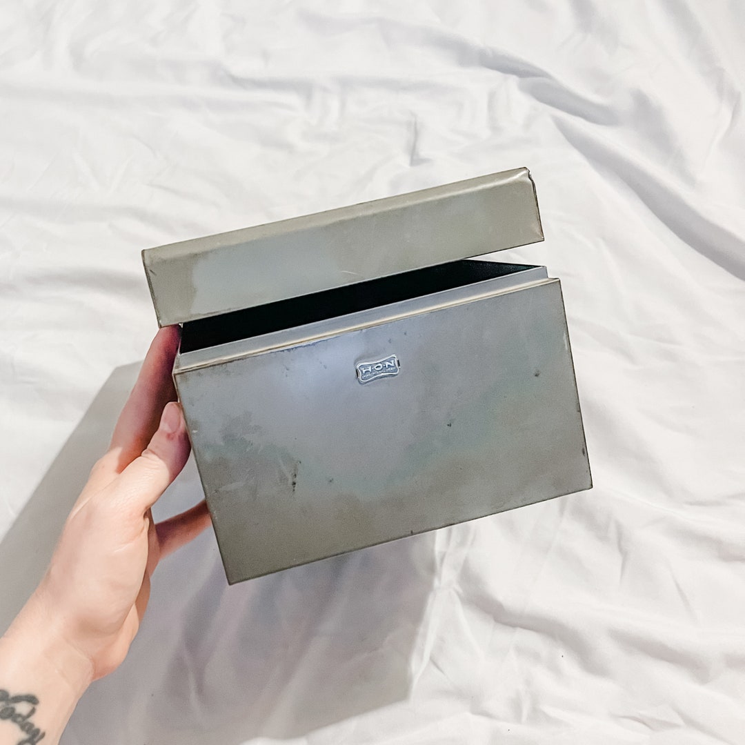 Vintage Square Hon Metal Card Catalog Box / Metal Card Box / Card