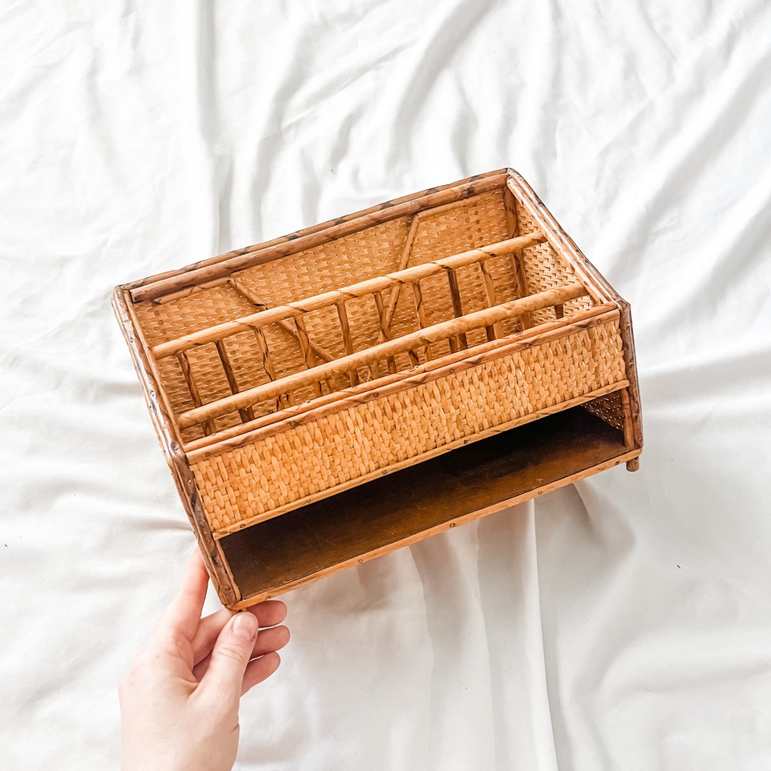 70s Wicker Desk Organizer / Desk Organizer / Wicker Folder Etsy