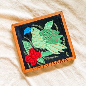 VIntage Mola Kuna / Hand Embroidery Panama Authentic Folk Art Bird / Indigenous embroidery / bird wall art / tropical art / tropical decor