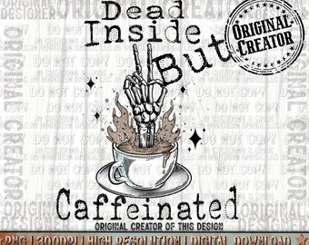 Skeletthand med kaffe död inuti men koffeinhaltig PNG | Skelett png | Sublimering PNG | Läskig PNG | Halloween png | Retro png