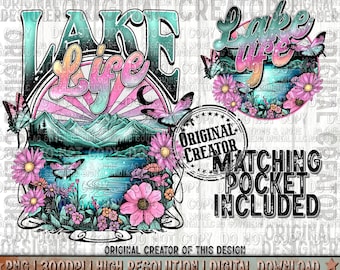 Lake Pocket Set Png, Trendy Png, Lake Summer Sublimation png, Digital Design png, Summer Design Png, Beach Vibes Png, Retro Png, Lake Design