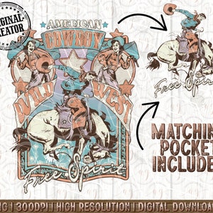Western Png Vintage Rodeo Wild West Free Spirit Png, Pocket Set Bundle | Sublimation Png | Western Png | Boho Png | Cowboy Png | Rodeo Png