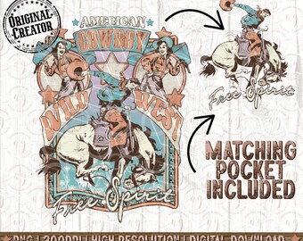 Western Png Vintage Rodeo Wild West Free Spirit Png, Pocket Set Bundle | Sublimation Png | Western Png | Boho Png | Cowboy Png | Rodeo Png