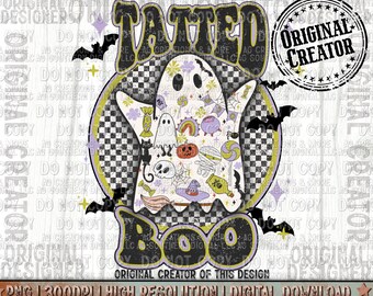 Halloween PNG Retro Tatted Boo PNG | Sublimation Png | Ghost Png | Hippie Ghost Retro | Tattoo Png | Halloween Retro Png | Pumpkin Png |