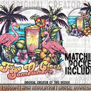 Summer Trendy PNG, 5 O Clock Somewhere Png, Print File for Sublimation png, Retro PNG, Hippie, Be Kind, Groovy png, Beach Designs, Vintage
