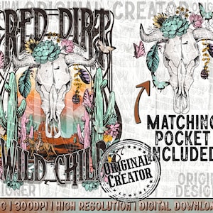 Western Boho skull Png, Western cowgirl Png Pocket Set, Western Sublimation Png, Western shirt Design, Westen Design Clipart Png
